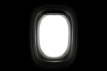 Airplane window isolated on dark background. Aircraft windows and blank space for design. ( Clipping path )