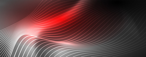 Neon vector wave lines abstract background, magic futuristic techno design