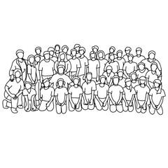 students in school class with their teachers vector illustration sketch doodle hand drawn with black lines isolated on white background. Education concept.