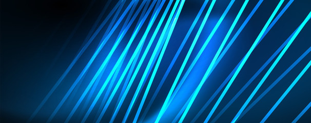 Neon blue glowing lines, magic energy space light concept, abstract background wallpaper design