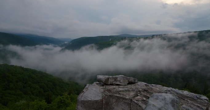 A time lapse of clouds passing through the Red Creek Valley during sunset in the Dolly Sods Wilderness, a part of the Monogahela National Forest in West Virginia