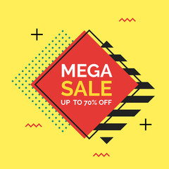 Mega sale promotion banner in memphis style