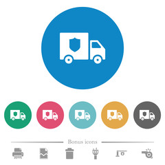 Money deliverer truck flat round icons