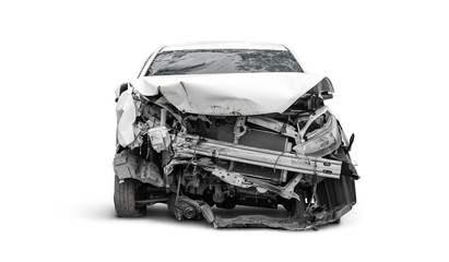 front side of crashed car from accident - obrazy, fototapety, plakaty