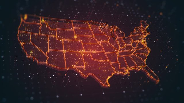 The futuristic high-tech video with a map of the USA. This video is devoted to the actual problem of the security of the planet, poor ecology, social and political problems.