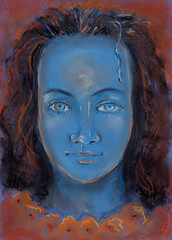 Avatar with blue skin and curly hair