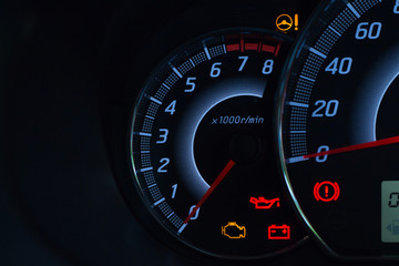 Screen display of car status warning light on dashboard panel symbols which show the fault...