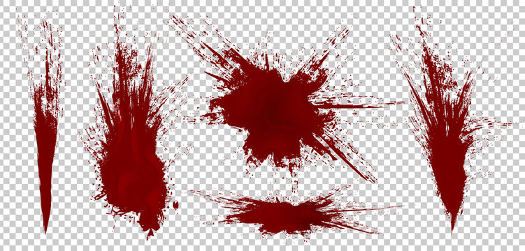 Realistic Halloween blood isolated on transparent background. Blood Drops and splashes. Can be used on halloween design, medical, healthcare, flyers, banners or web. Vector blood illustration. EPS 10.
