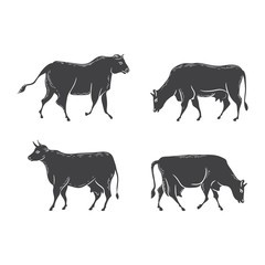 Vector silhouettes of cows