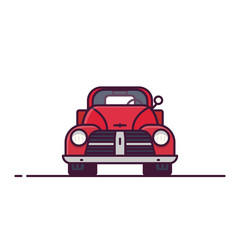 Front view of retro pickup. Line style vector illustration. Off road and pick up delivery retro vehicle banner. Offroad old car from front view. Classic off-road car design. Pixel perfect banner.