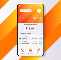 Smartphone widjet mobile app user interface desing finance money planning app. UI, UX, GUI web style, minimalistic flat gradient halftone desing. Vector illustration. Eps 10. Vector.