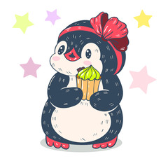  illustration with funny cartoon penguin