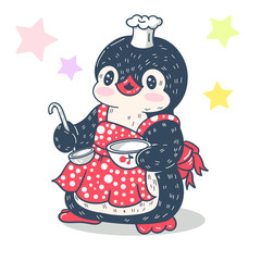  illustration with funny cartoon penguin