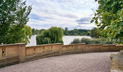 Stairs in the castle garden overlooking the Schwerin lake.