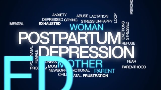 Postpartum depression animated word cloud. Kinetic typography.
