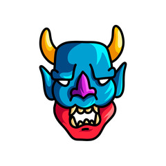 Colorful scary mask with blue red color and yellow horns