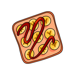 Tasty modern sandwich with red ketchup and cutted tropical banana