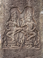 Wandmalereien in Angkor Wat in Kambodscha