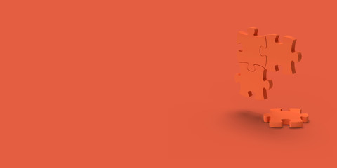 Red puzzle on a red background. Abstract image. Minimal concept problem business. 3D render.