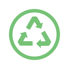 Green recycling sign on a white background. Ecology, environment.