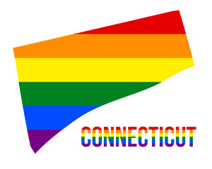 Connecticut State Map in LGBT Rainbow Flag Comprised Six Stripes With Connecticut LGBT Text