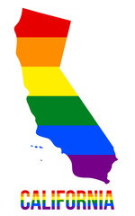 California State Map in LGBT Rainbow Flag Comprised Six Stripes With California LGBT Text