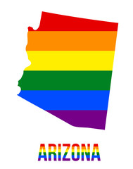Arizona State Map in LGBT Rainbow Flag Comprised Six Stripes With Arizona LGBT Text