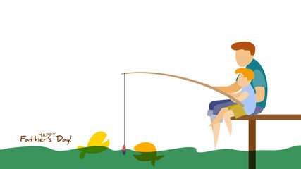 Father and son fishing. Happy father's day card