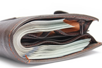 dollar business money in a purse on a white background
