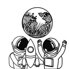 silhouette of astronauts with space suit in space
