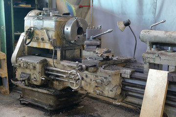 Retro industrial machine for metalworking in the factory workshop