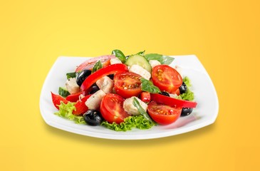 Greek Salad - Feta Cheese, Olive and Vegetables, isolated on white