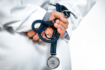 Closeup of doctor and window background 