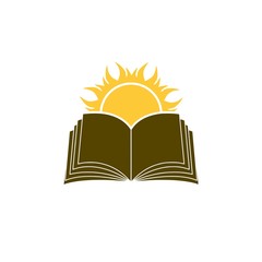 Sun over Book logo, Knowledge, library concept 