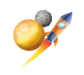 rocket flying with planets of the solar system background