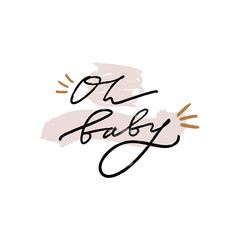 Hand lettered baby shower label, lettering. Stylish print for posters, cards, mugs, clothes and other. Vector Illustration, clipart