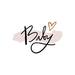 Hand lettered baby shower label, lettering. Stylish print for posters, cards, mugs, clothes and other. Vector Illustration, clipart