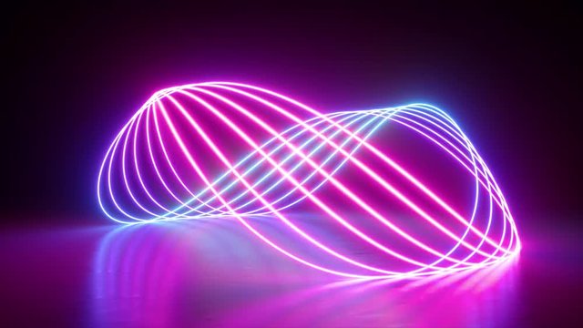 3d render, abstract neon background, spinning lines in ultraviolet spectrum,