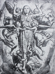 Fototapeta na wymiar The apotheosis of Mary Magdalene Egyptian by Sodoma in the vintage book Leonardo da Vinci by A.L. Volynskiy, St. Petersburg, 1899