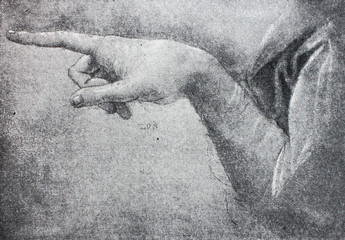 Etudes of hand of Angel for Virgin of the Rocks by Leonardo da Vinci in the vintage book Leonardo da Vinci by A.L. Volynskiy, St. Petersburg, 1899