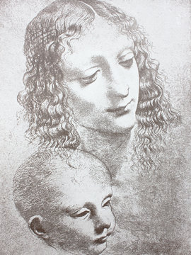 The portrait of the young woman and baby by Leonardo da Vinci in the vintage book Leonardo da Vinci by A.L. Volynskiy, St. Petersburg, 1899