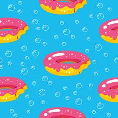 Summer pattern with donuts floats and pool on bubbles background. Abstract, tropical seamless pattern. For textile ,texture, fabric, wallpaper, t-shirt design.Vector illustration.