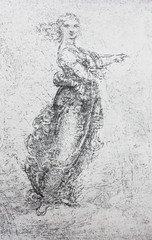 The sketch of young woman by Leonardo da Vinci in the vintage book Leonardo da Vinci by A.L....