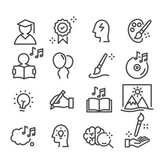 Set of creativity icons. Student studying art class concept isolated on white background