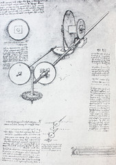 The mechanisms. Atlantic code 2 recto a. By Leonardo Da Vinci in the vintage book Leonardo da Vinci...