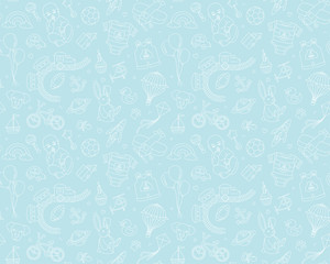 Newborn boy baby shower seamless doodle line pattern birthday party.
