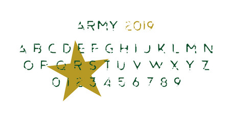 Army Original font a set of letters and numbers. Alphabet for creative design template. Flat illustration EPS10