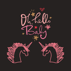 Vector unicorn lettering funny art, baby stylish illustration