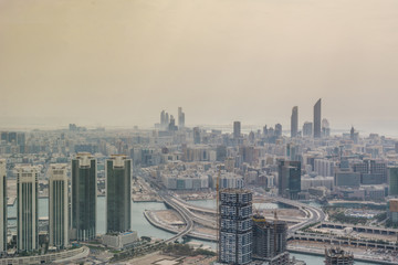 Aerial view of Abu Dhabi city skyline, famous towers and skyscrapers