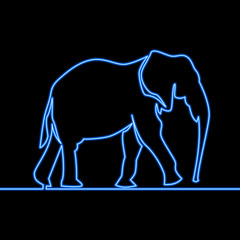 Continuous line drawing elephan neon concept